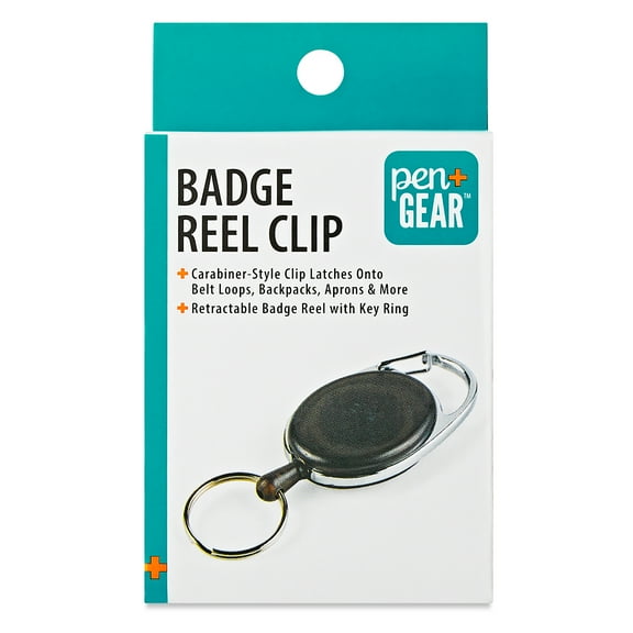 Pen+Gear Retractable Badge Reel Clip, Black