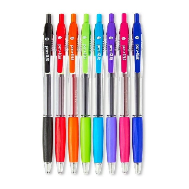 Pen+Gear Retractable Ballpoint Pens, 1.0 mm, Assorted Colors, 8 Count