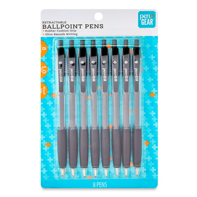 Pen+Gear Retractable Ballpoint Pens, Black, 8 Count - Walmart.com