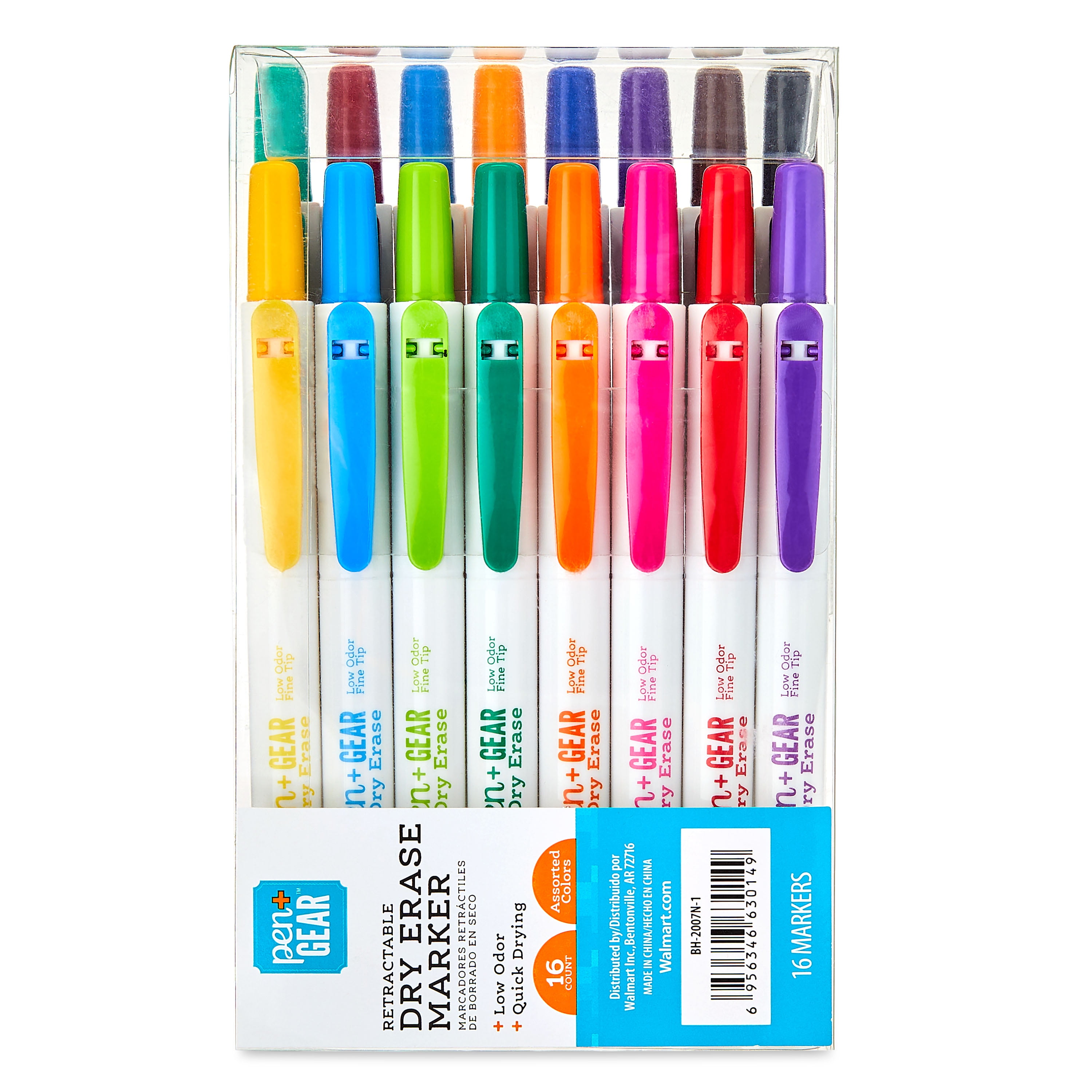 Pen+Gear Retractable Dry Erase Markers, Fine Tip, Assorted Colors, 16 Count