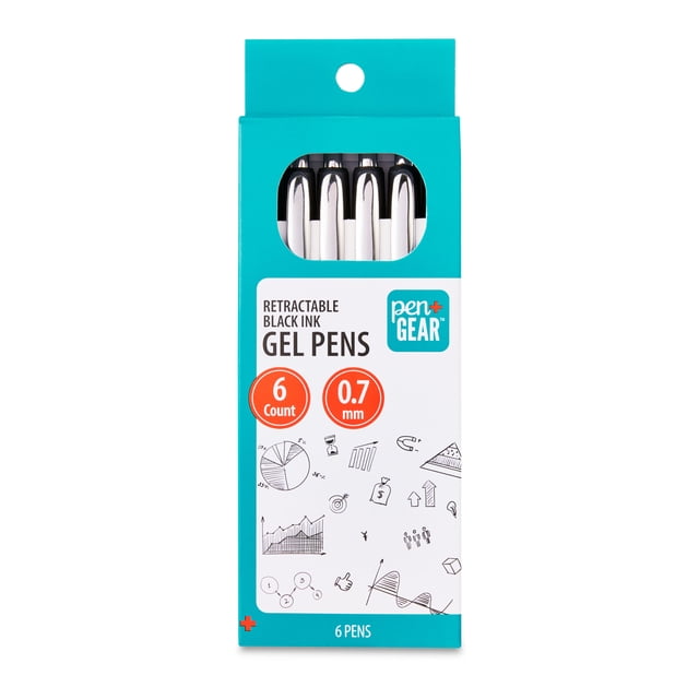 Pen+Gear Retractable Gel Ink Pens, Medium Point, 0.7mm, Black, 6 Count ...
