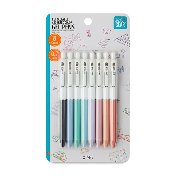 Pen+Gear Retractable Gel Pen, Medium Point, 0.7 mm, Assorted Colors, 8 Count