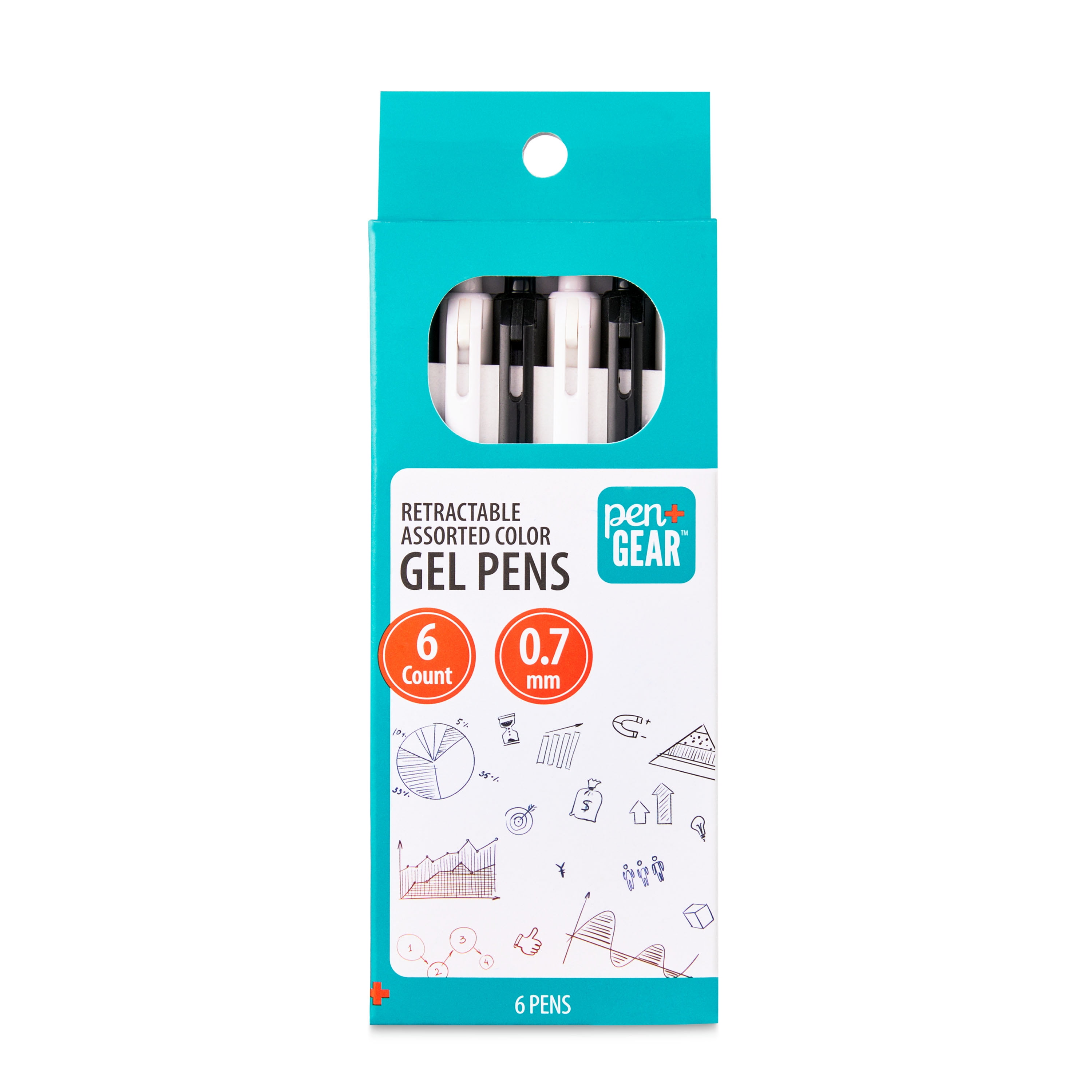 Pen+Gear Retractable Gel Pens, 0.7 mm, Assorted Colors, 6 Count