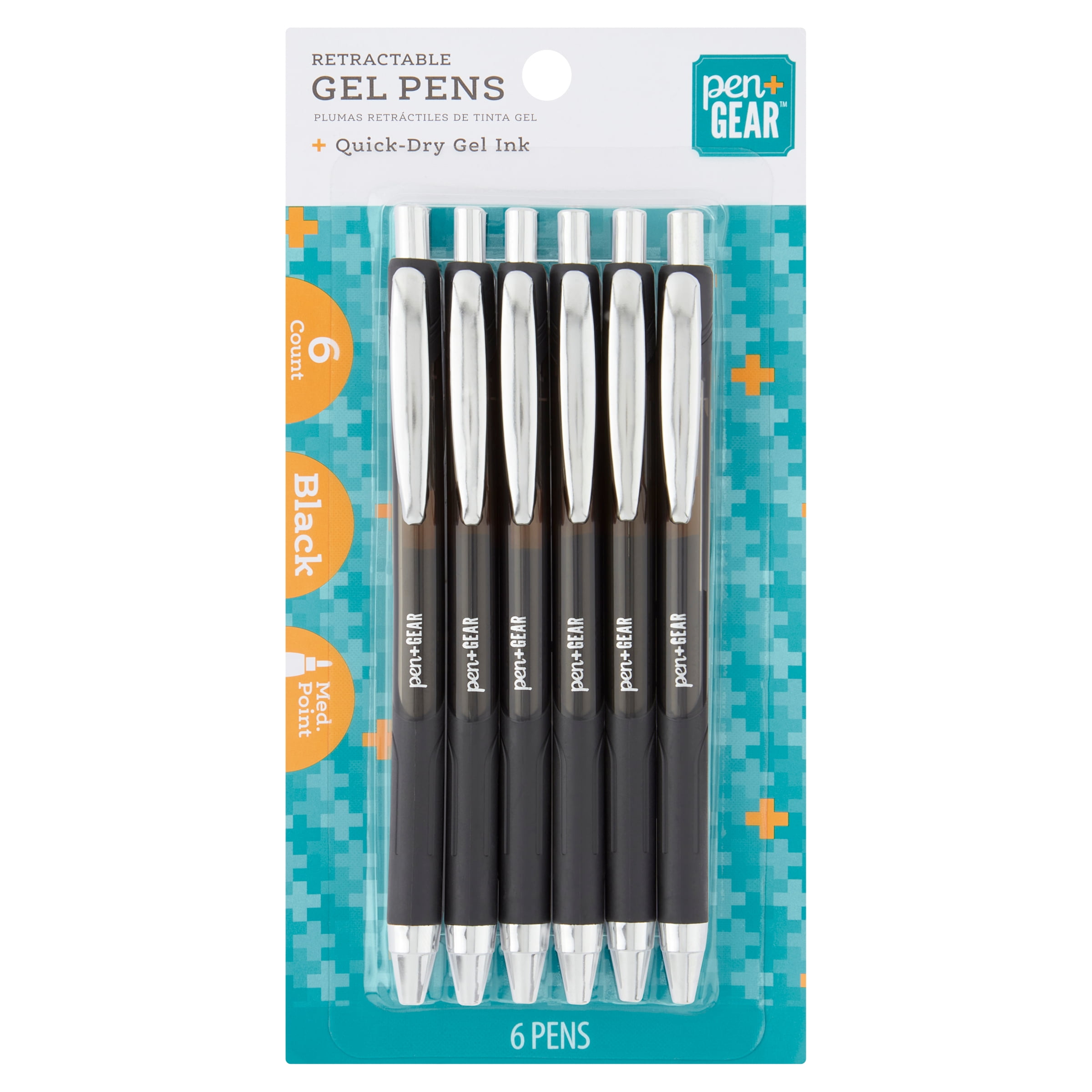 Pen+Gear Retractable Gel Pens, 0.7 mm, Black, 6 Count