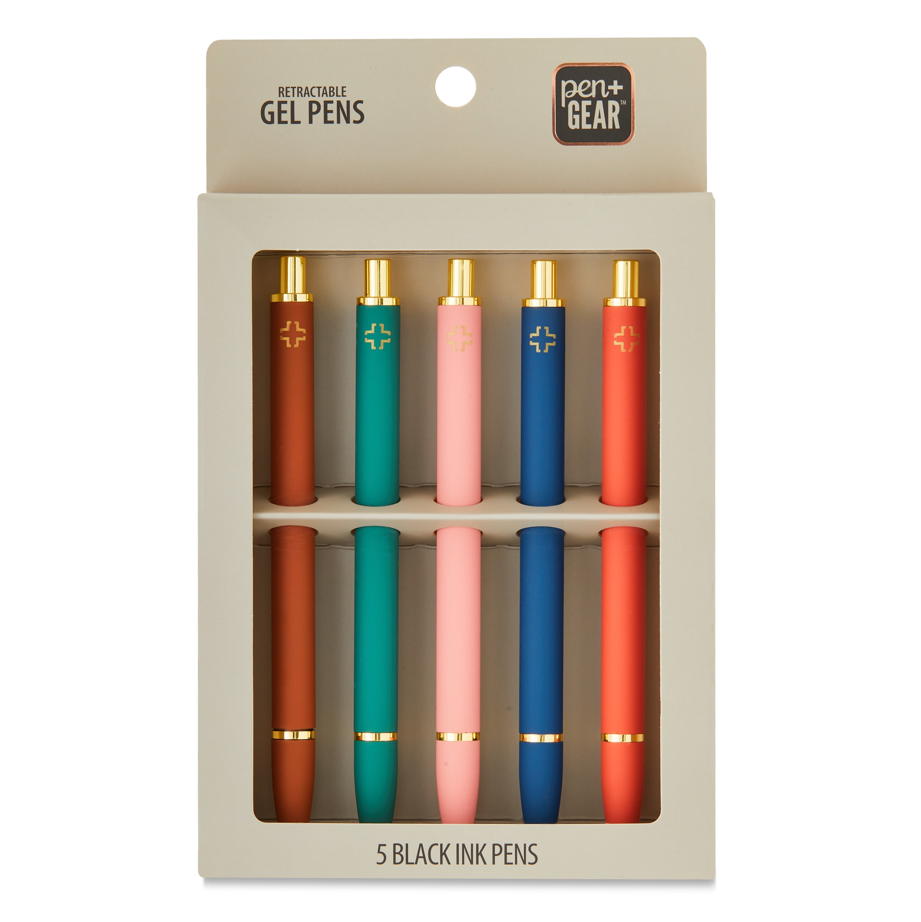 Pen+Gear Retractable Gel Pens, 0.7mm Medium Point, Black Ink, 5 Colored Barrels