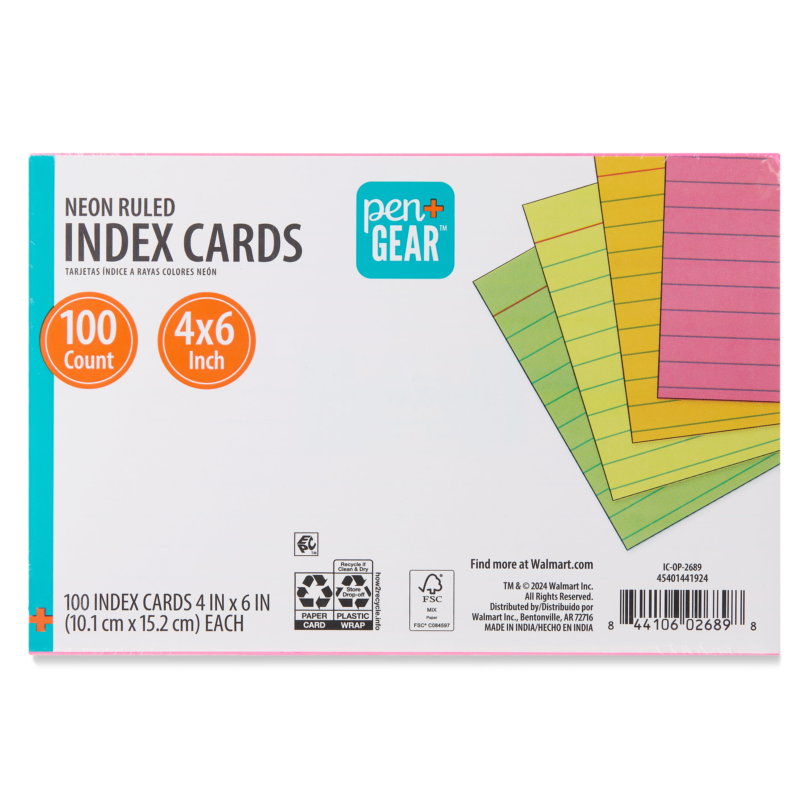 Pen+Gear Ruled Index Cards, Neon Colors, 100 Count, 4