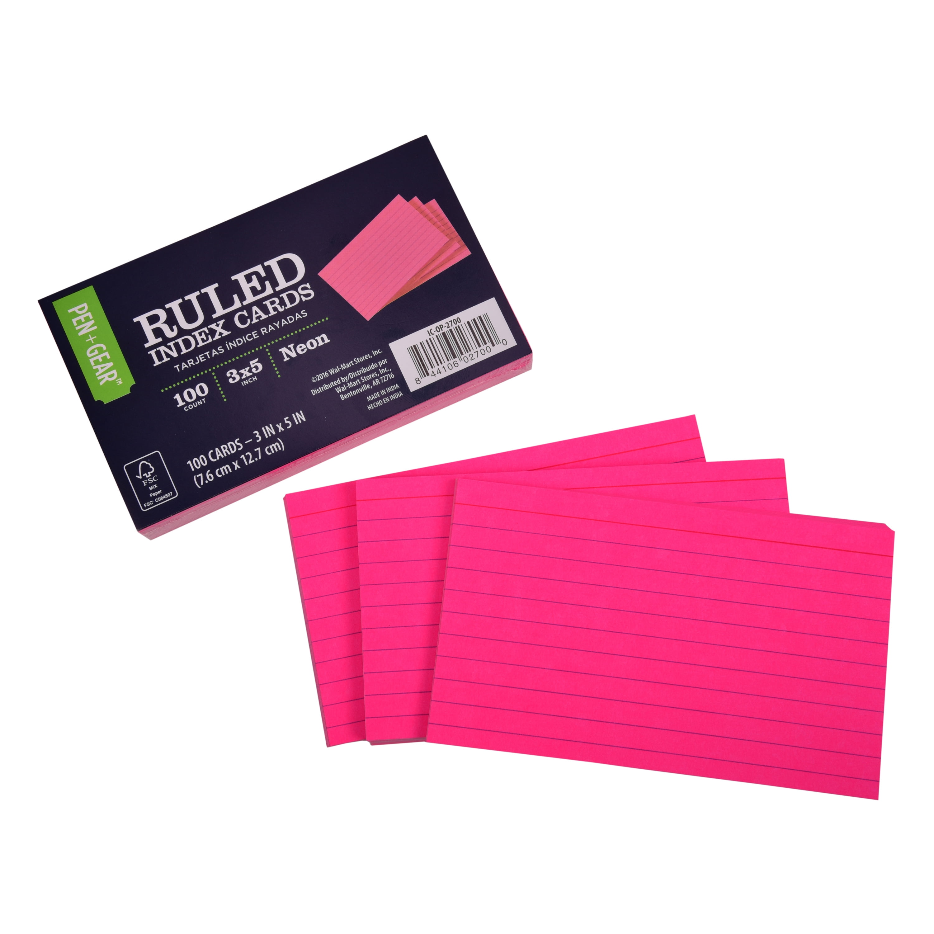 Pen + Gear Ruled Index Cards, Neon Pink, 100 Count