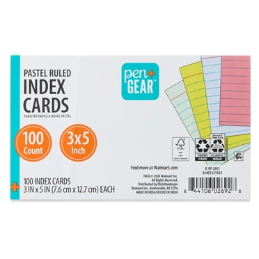 Pen+Gear Ruled Index Cards, Pastel Colors, 100 Count, 3" x 5"