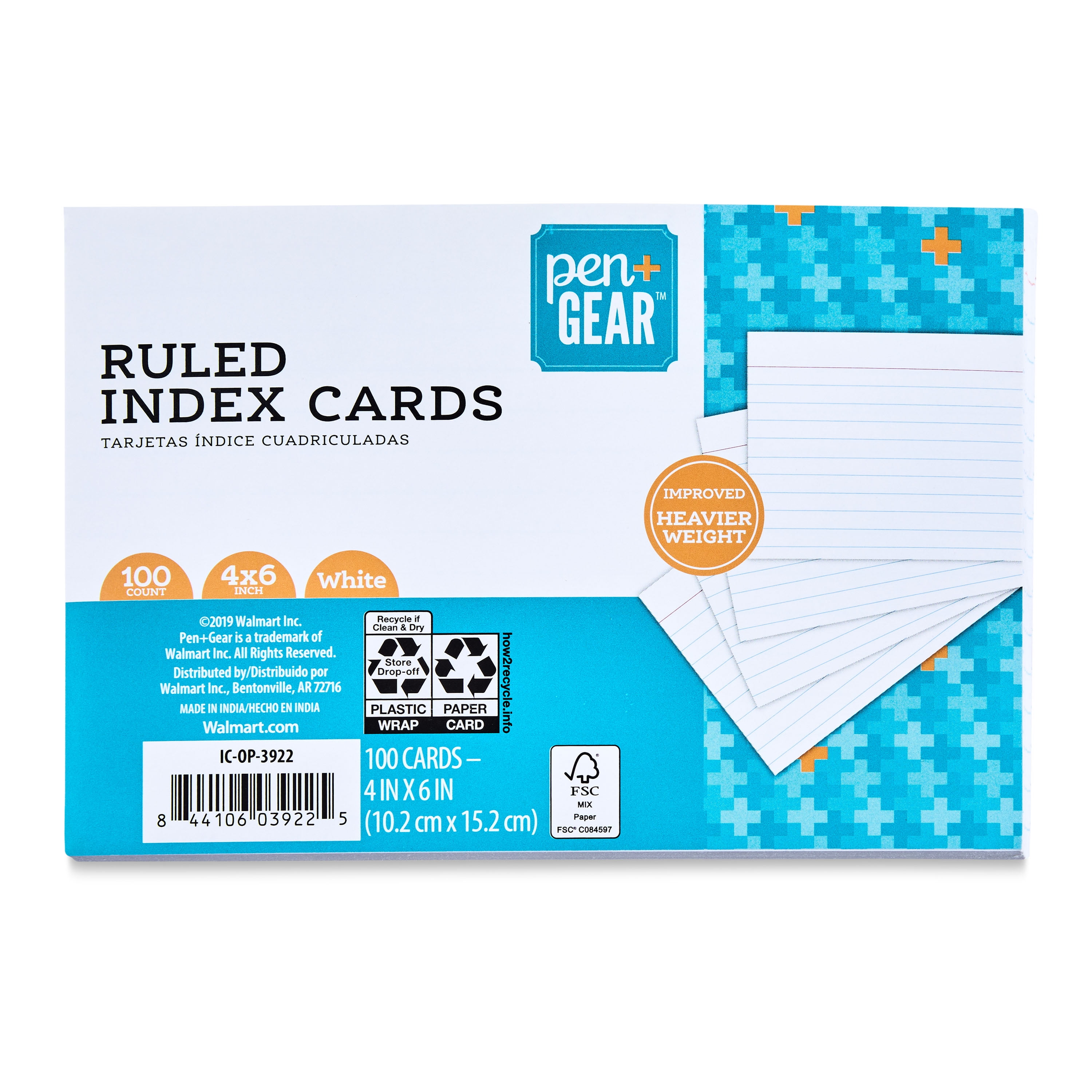 Pen+Gear Unruled Blank Index Cards, White, 100 Count, 4 x 6
