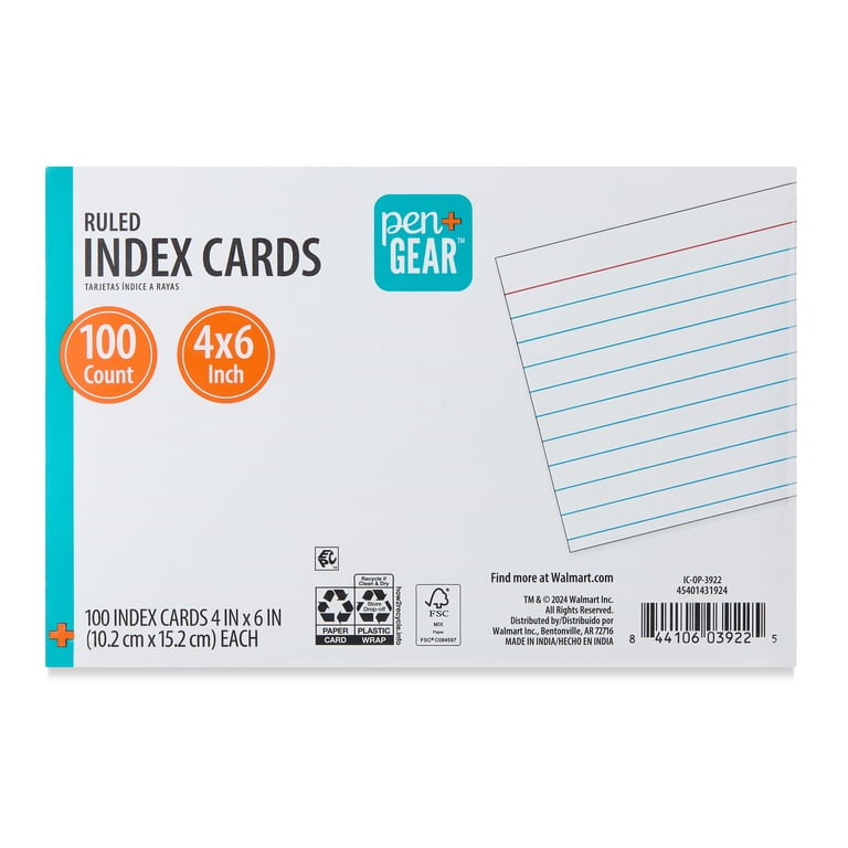 Pen+Gear Ruled Index Cards, White, 100 Count, 4