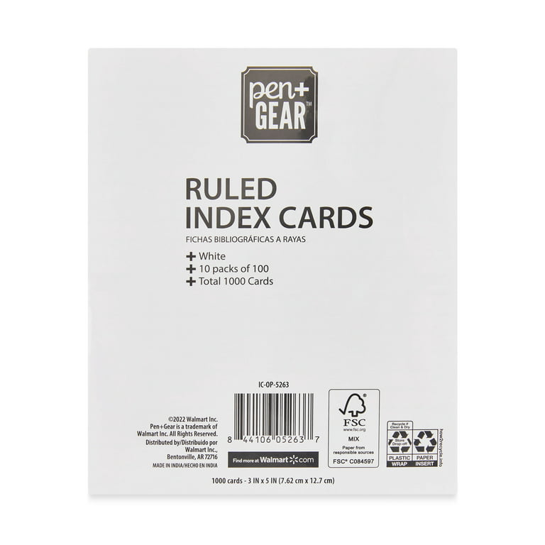 Pen+Gear Ruled Index Cards, 3 x 5, White, 100 Count 