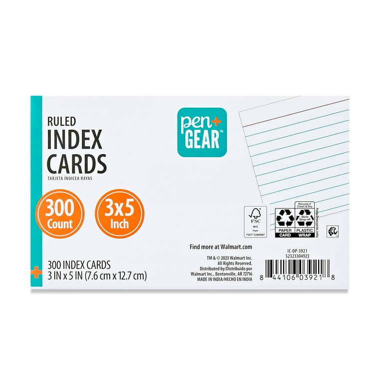 Pen+Gear Ruled Index Cards, White, 300 Count, 3