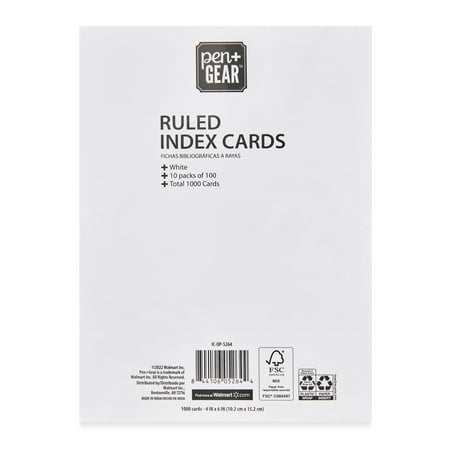 Pen+Gear Ruled Index Cards, White, 4" x 6", 1000 Count