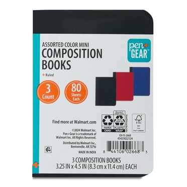 Pen+Gear Ruled Mini Composition Books, 3.25 in x 4.5 in, Assorted Colors, 80 Sheets, 3 Pack