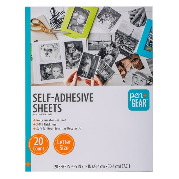 Pen+Gear Self-Adhesive Laminating Sheets, Clear, 9.25 x 12 in, 3 Mil Thickness, 20 Count