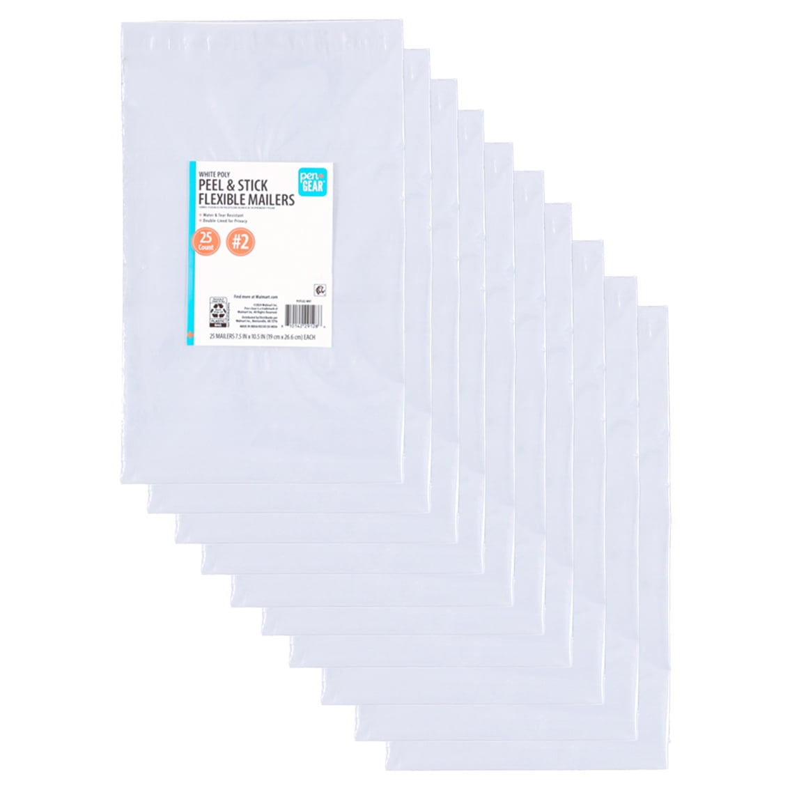 Pen+Gear Self-Seal Poly Flexible Mailer, #2 (8.5" x 11"), White, 250 Count