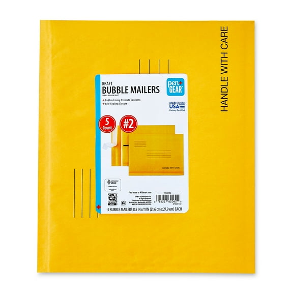 Pen+Gear Self-Sealing #2 Kraft Bubble Mailers, 8.5" x 11", 5 Pack