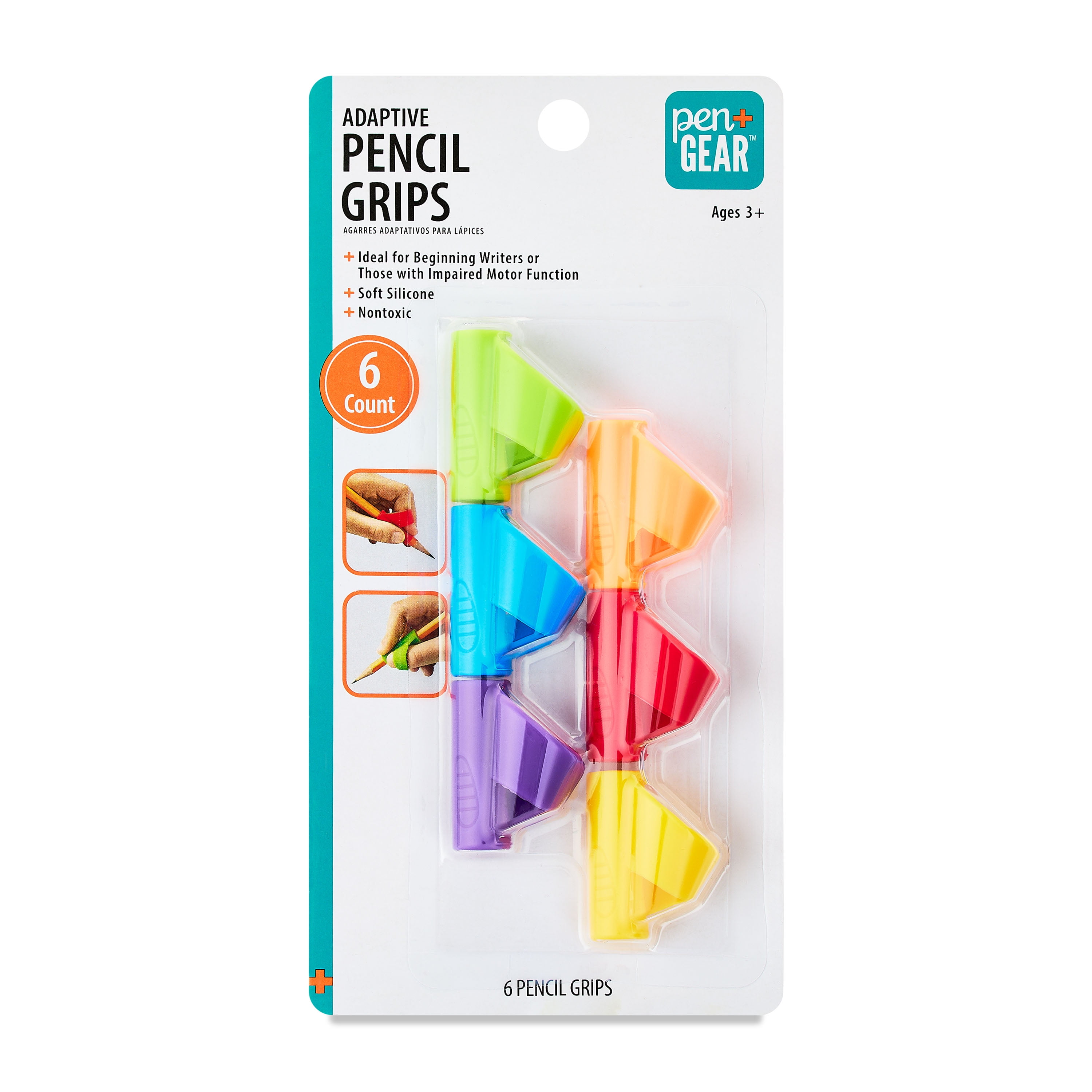 Pen+Gear Silicone Pencil Grip, Multicolor, 6 Count