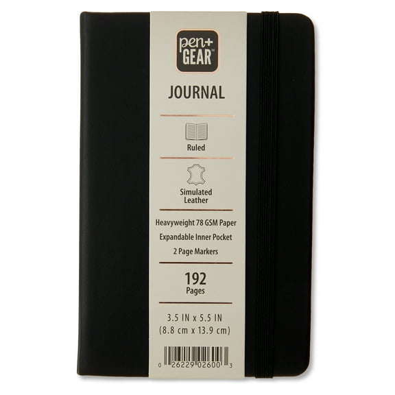 Pen+Gear Simulated Leather Journal, Black, 3.5" x 5.5", 192 Ruled Pages
