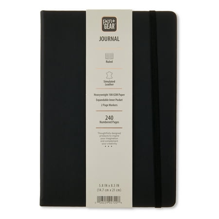 Pen+Gear Simulated Leather Journal, Black, A5 (5.8" x 8.3"), 240 Ruled Pages