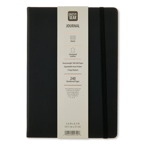 Pen+Gear Simulated Leather Journal, Black, A5 (5.8" x 8.3"), 240 Ruled Pages