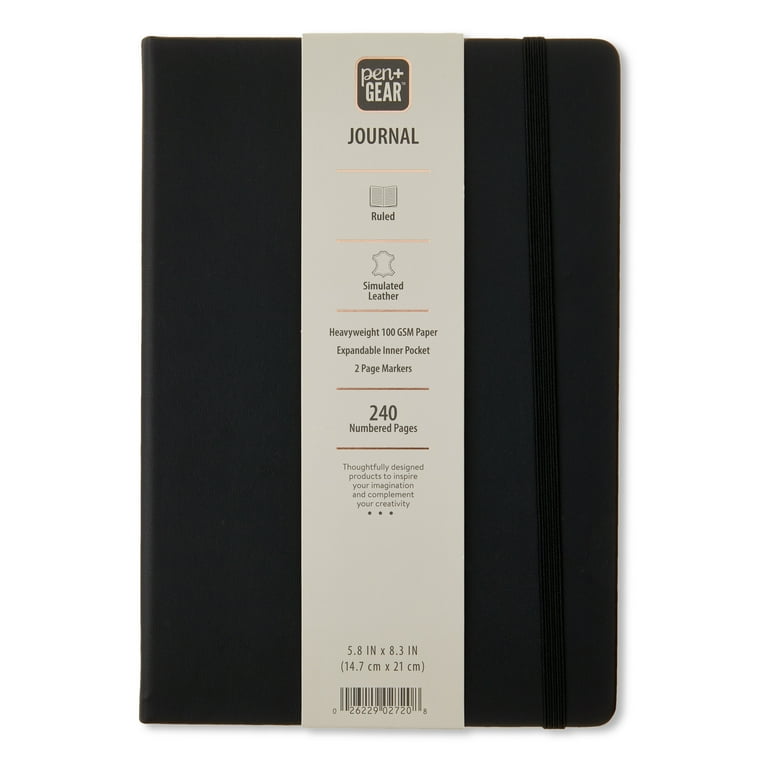 Pen+gear Simulated Leather Journal, Black, 5.8 inch x 8.3 inch, 240 Ruled Pages