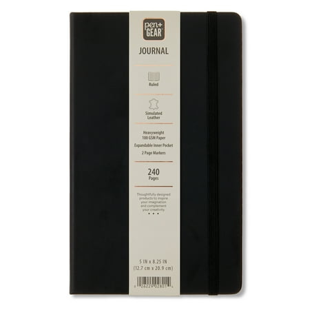 Pen+Gear Simulated Leather Journal, Black, 5" x 8.25", 240 Ruled Pages