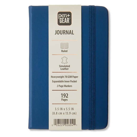 Pen+Gear Simulated Leather Journal, Blue, 3.5" x 5.5", 192 Ruled Pages