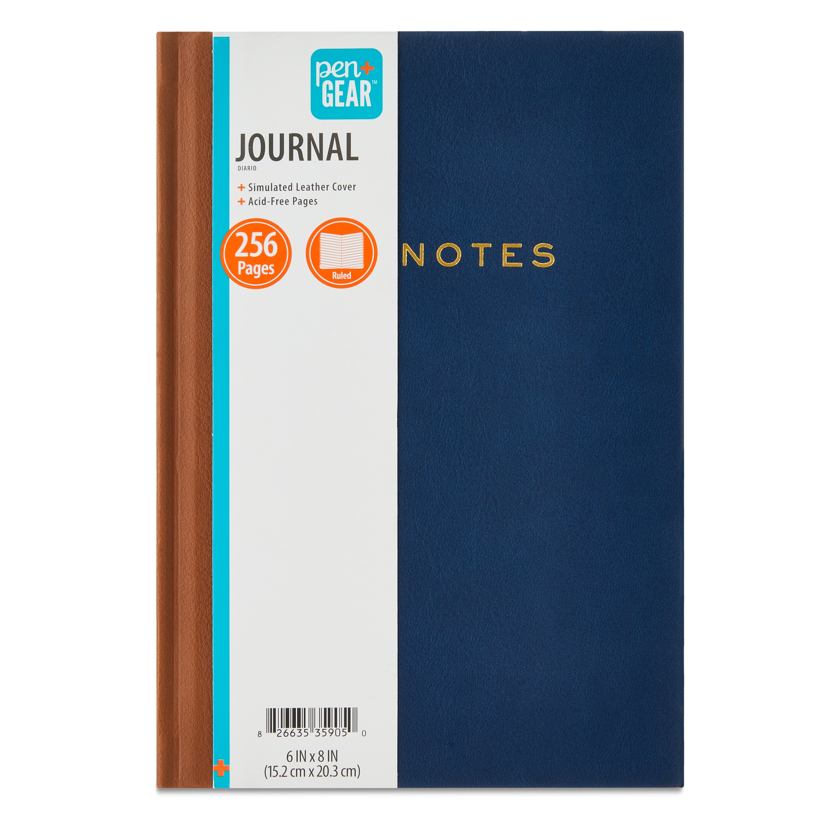 Pen+Gear Simulated Leather Journal, Navy, 6" x 8", 256 Ruled Pages