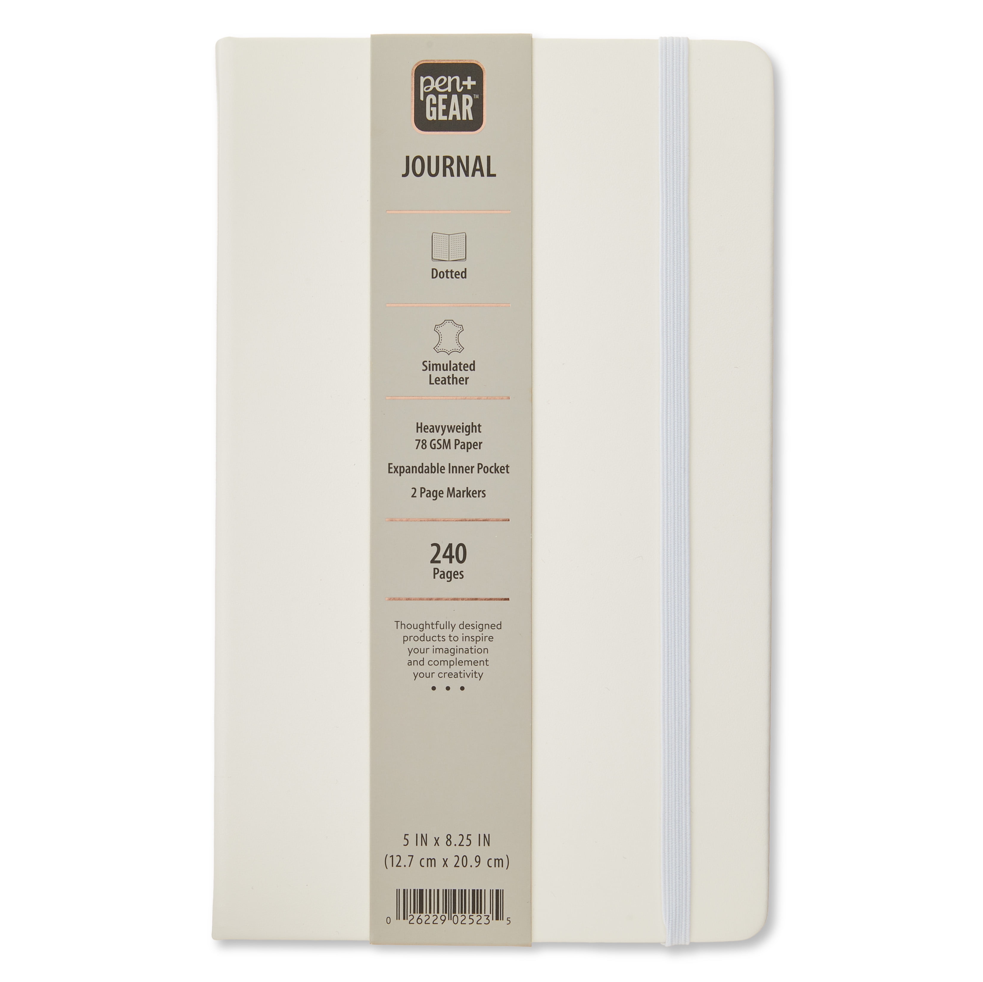 Pen+Gear Simulated Leather Journal, White, 5" x 8.25", 240 Dotted Pages
