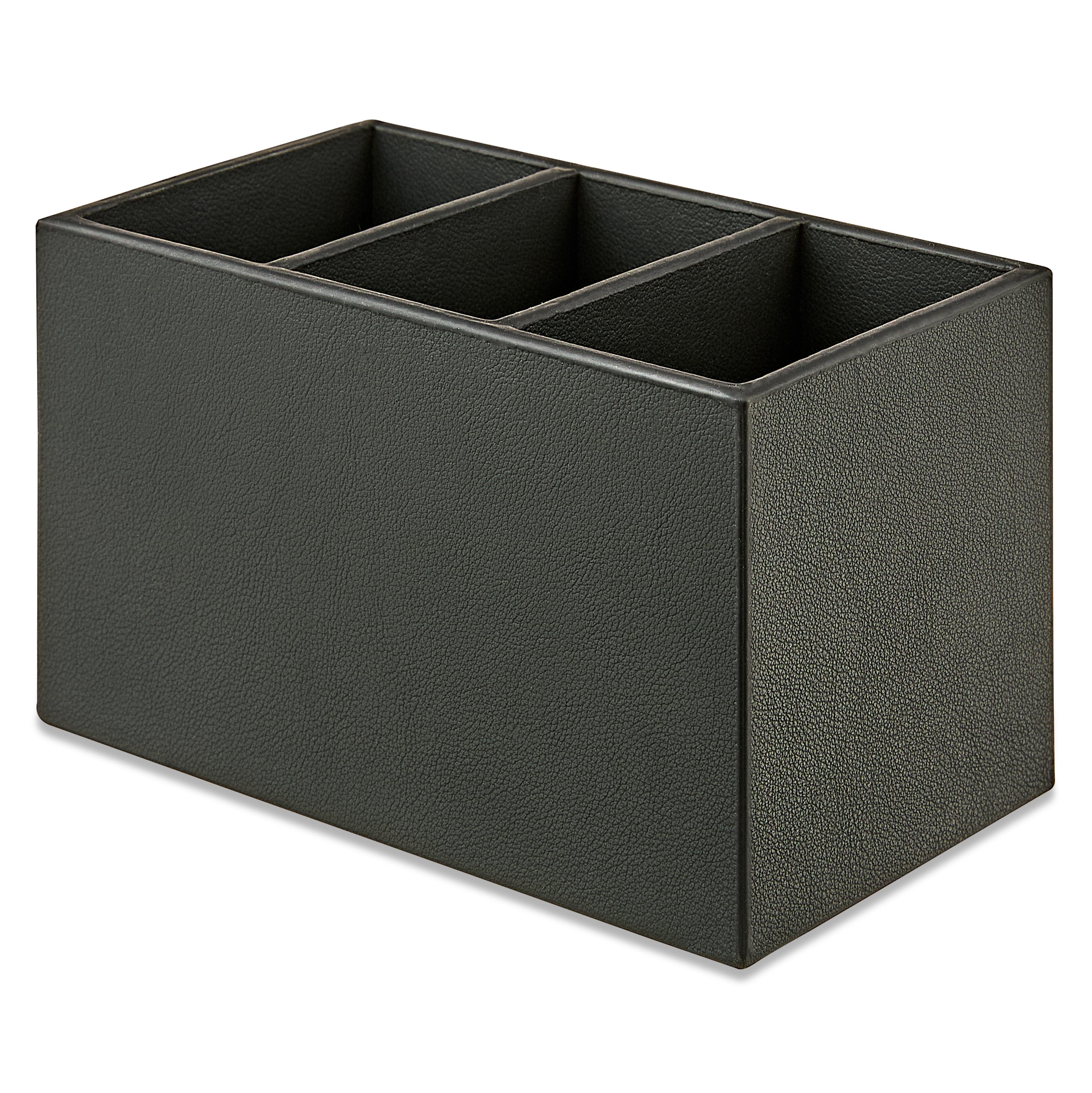 Pen+Gear Simulated Leather Pencil Cup, 3 Compartments, Round Shape, Rich Black