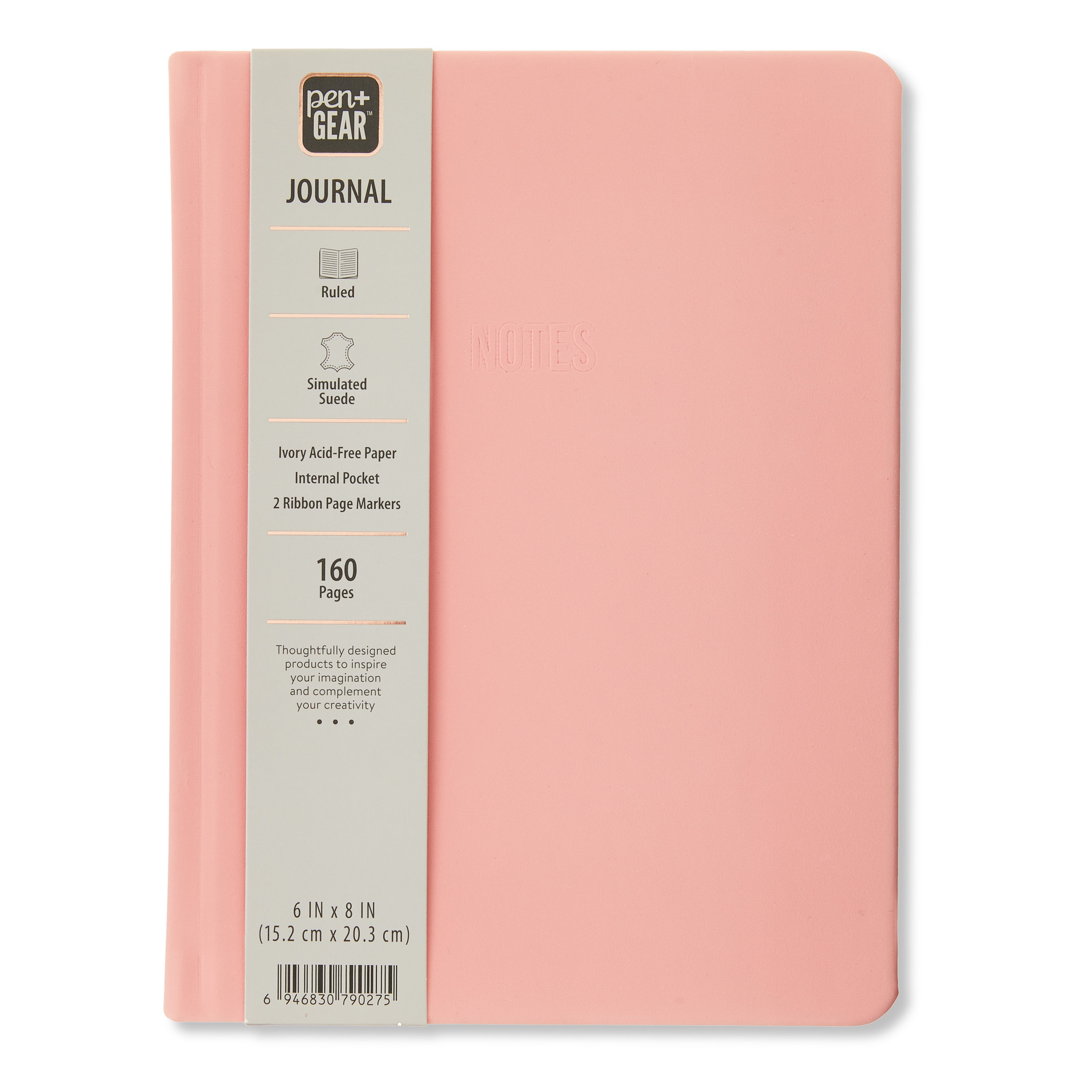 Pen+Gear Simulated Suede Journal, Peach Glaze, 6" x 8", 160 Ruled Pages