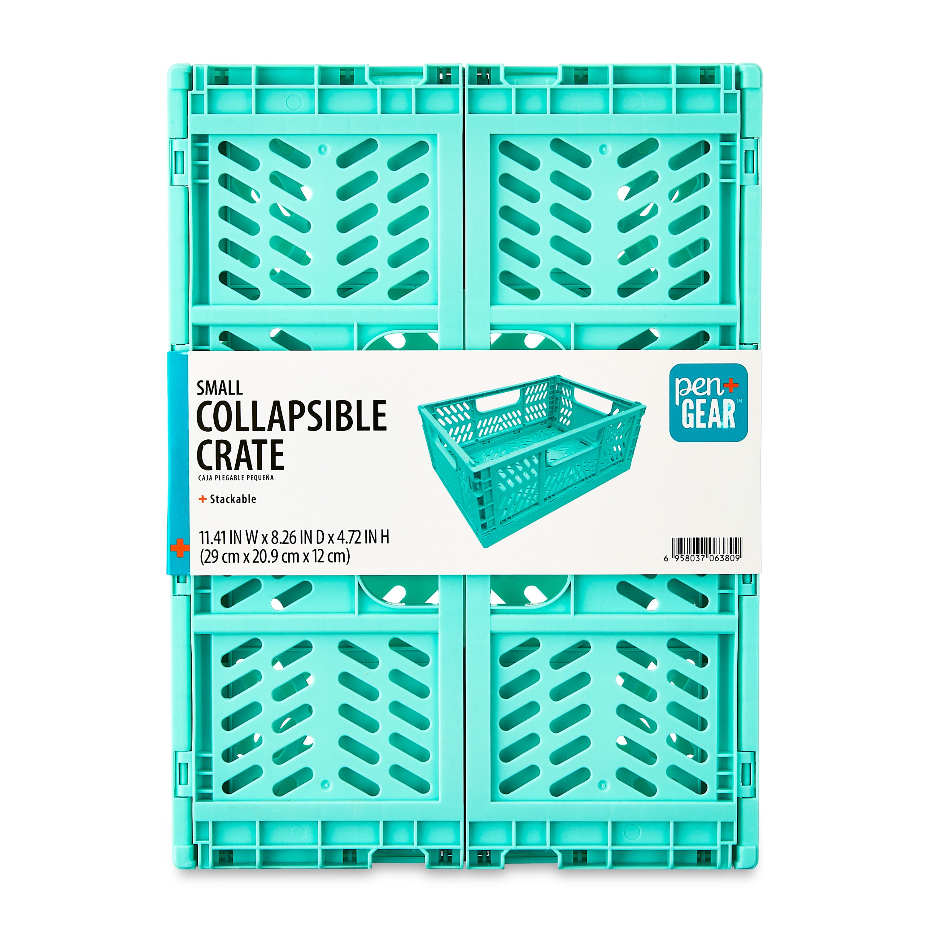 Pen+Gear Small Collapsible Crate, 11.41" x 8.26" x 4.72", Mint Plastic Desktop Organizer