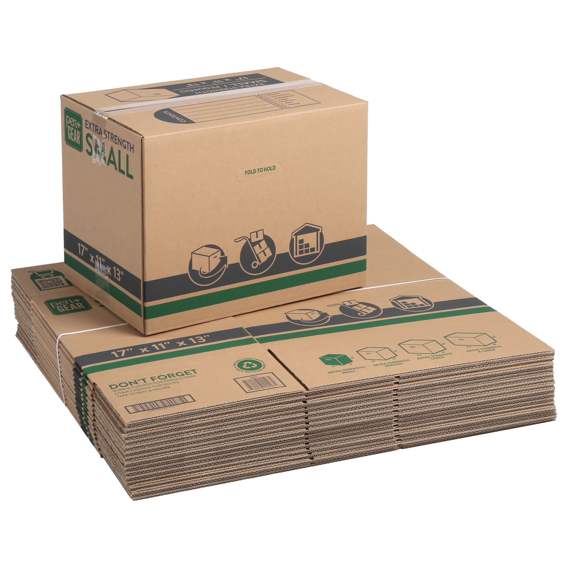 Pen+Gear Small Extra Strength Recycled Moving Boxes, 17in.Lx11in.Wx13inH,  Kraft, 15 Count 