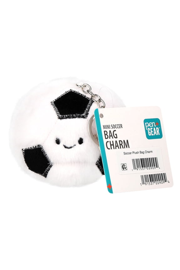 Soccer Mini Plush Bag Charm, Black with White