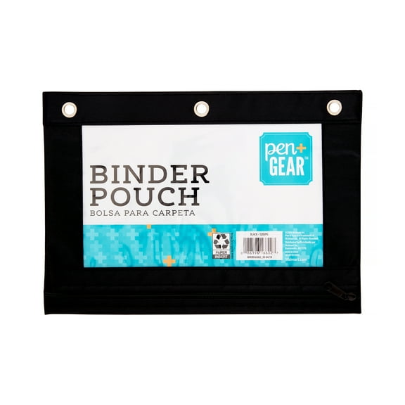 Pen + Gear Solid Polyester Binder Pouch Pencil Case, Black, 10.25" x 7.25"