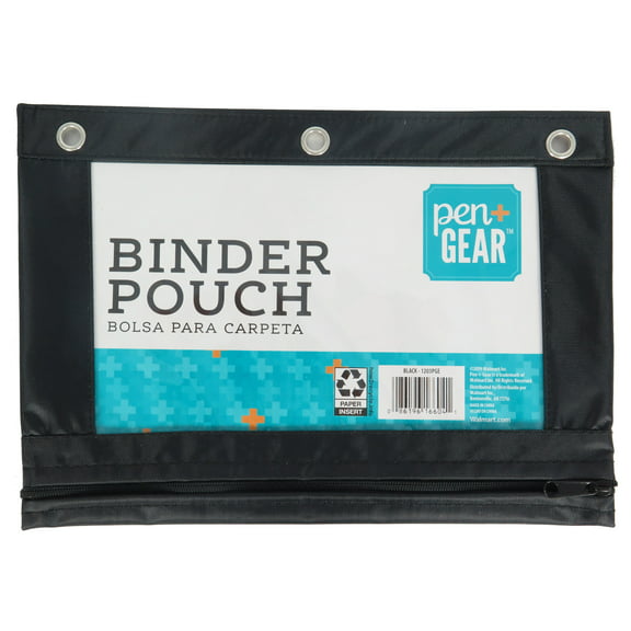 Pen + Gear Solid Polyester Binder Pouch Pencil Case, Black, 10.25" x 7.25"