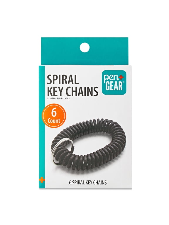 Spiral Key Chains, Black, 6 Count