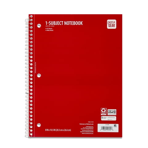 Pen+Gear Wide Rule 1 Subject Notebook, 8” x 10.5”, Red, 70 Sheets, New