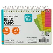 Pen+Gear Spiral Ruled Index Cards, Neon, 50 Count, 3" x 5"