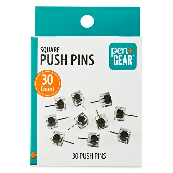 Pen + Gear Square Pushpins for Walls & Bulletin Boards , Black, Pack of 30