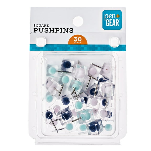 Pen + Gear Square Transparent Push Pins Thumbtacks, Multi-colored, 30 Count