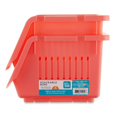 Pen + Gear Stackable Polypropylene, Plastic Storage Bins, Coral, 2 Count, All Ages