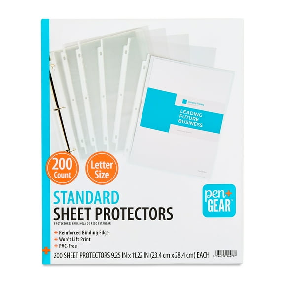 Pen+Gear Standard Sheet Protectors, Clear, 9.25" x 11.22", 200 Count
