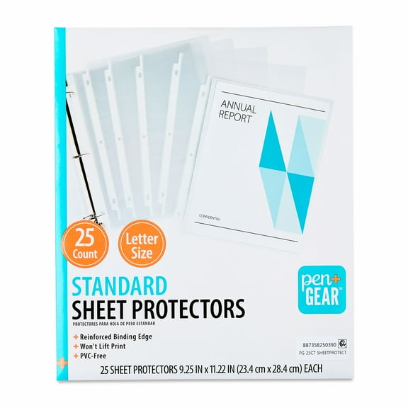 Pen+Gear Standard Sheet Protectors, Clear, 9.25" x 11.22", 25 Count