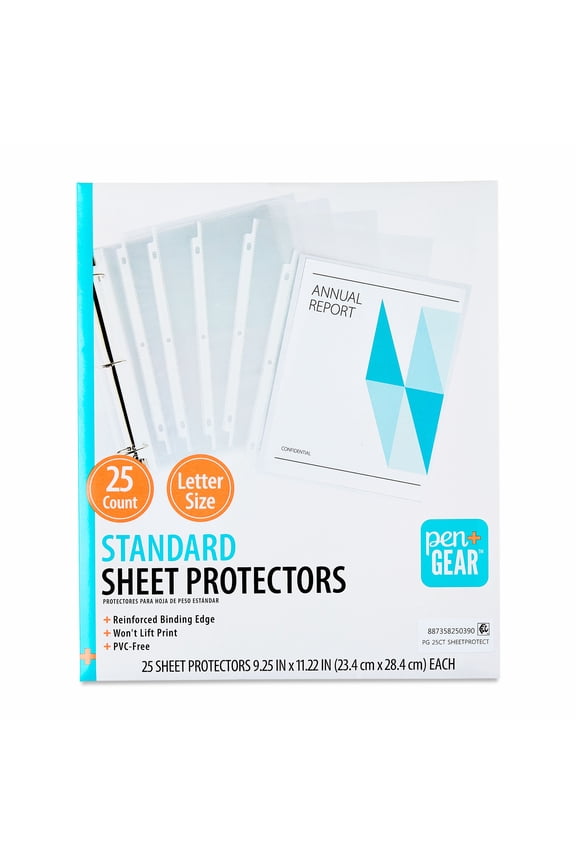 Standard Sheet Protectors, Clear, 9.25" x 11.22", 25 Count