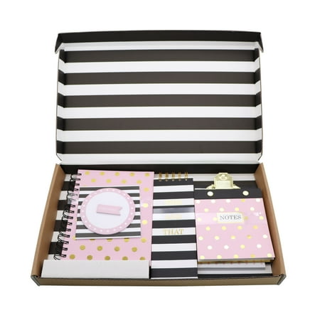 Pen+Gear Stationery Gift Sets, Black, Stripes, Ruled Paper, Journal, Notepad, Sticky Notes