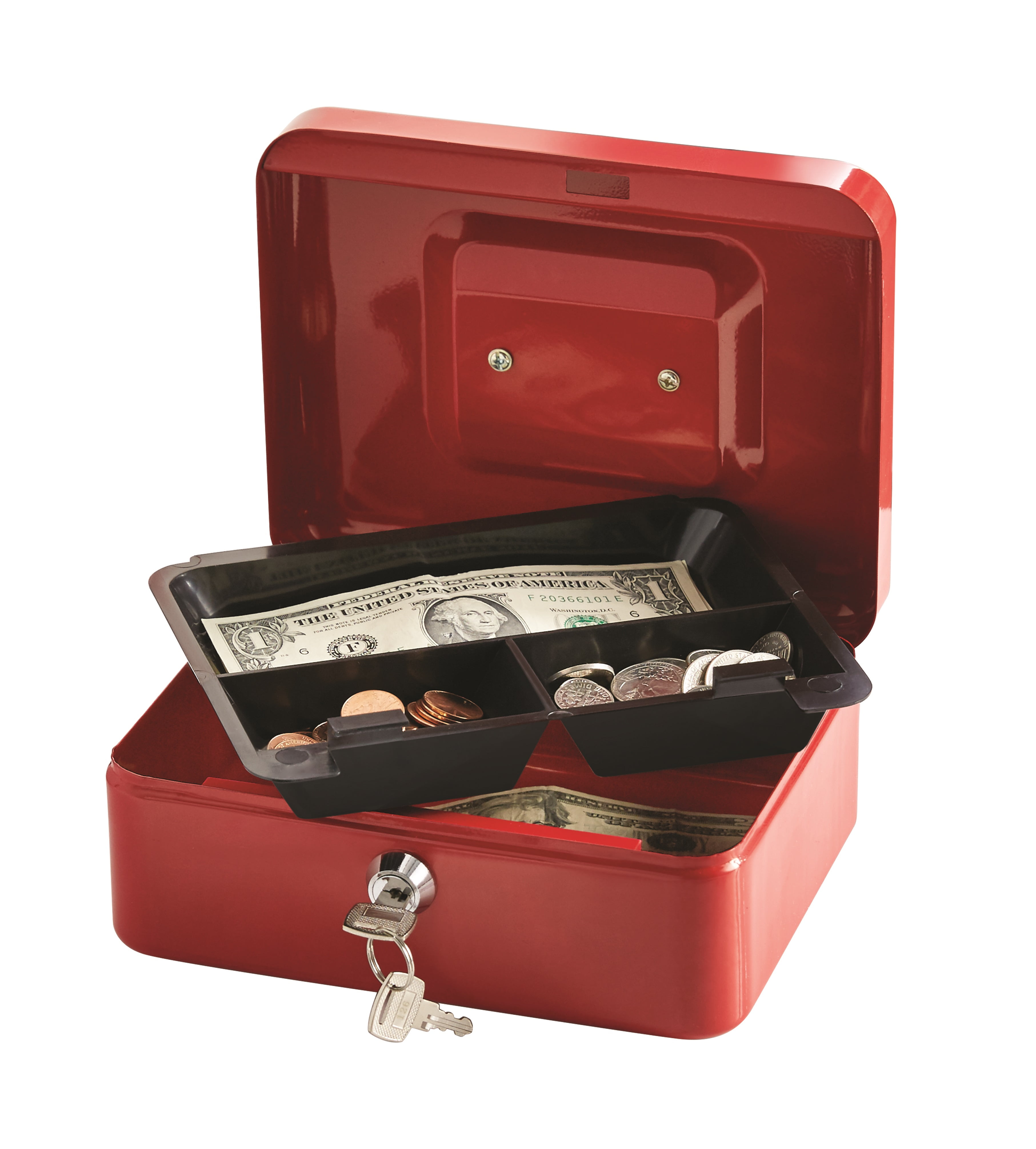 Pen+Gear Steel Cash Box with Key Lock, 7.87"W x 6.38"D x 3.5"H, Red