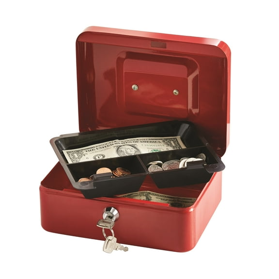 Pen+Gear Steel Cash Box with Key Lock, 7.87"W x 6.38"D x 3.5"H, Red