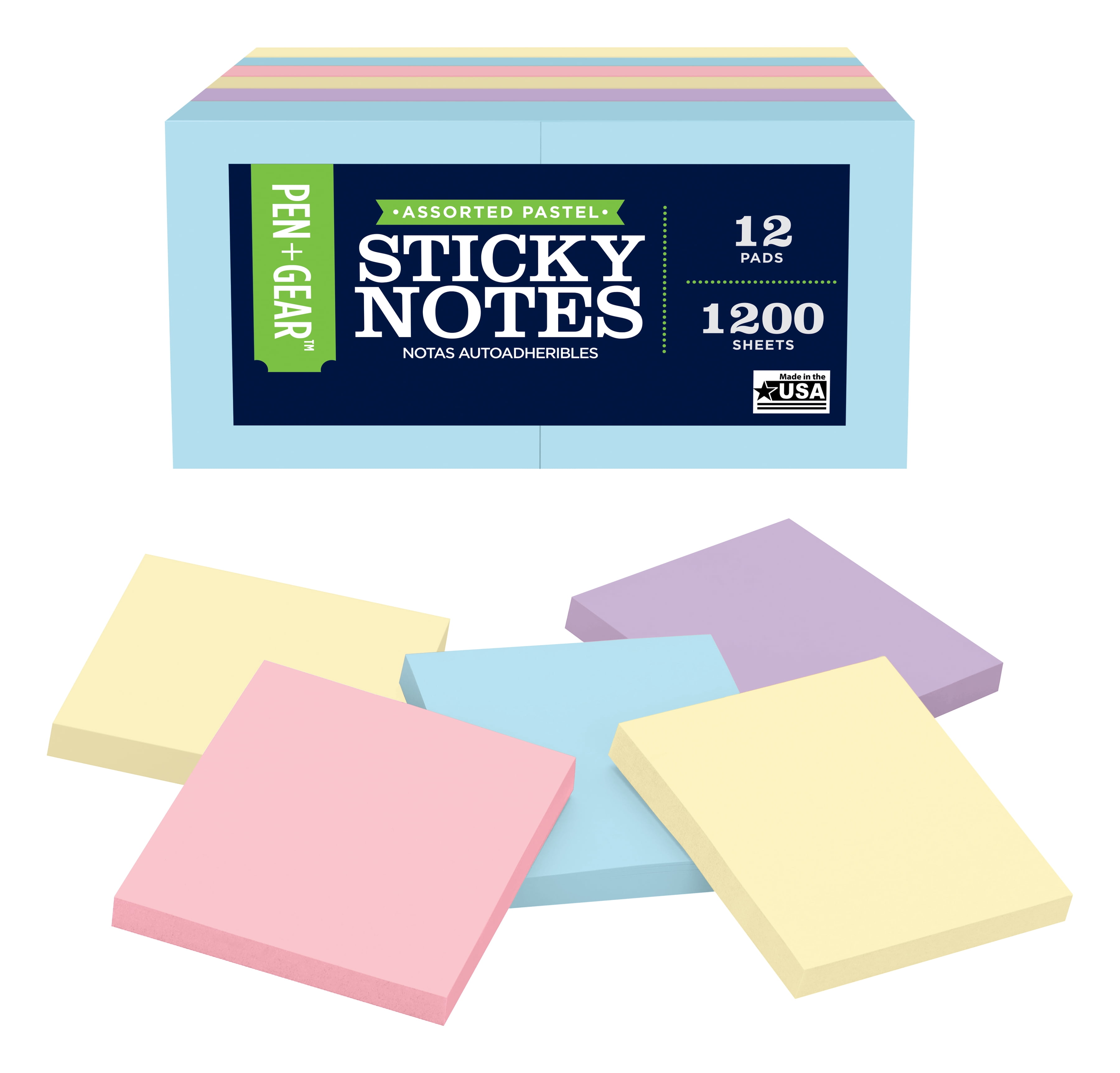 Pen+Gear Sticky Notes 12 Pack, 3in. x 3in., Pastel Colors